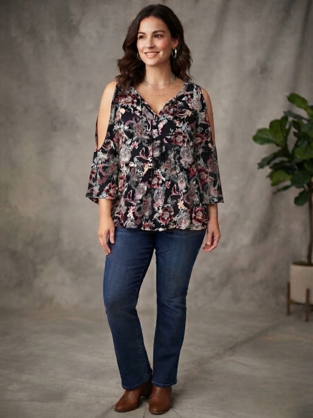 Wallpapher Boho Floral Paisley Bell-Sleeve Blouse Size M